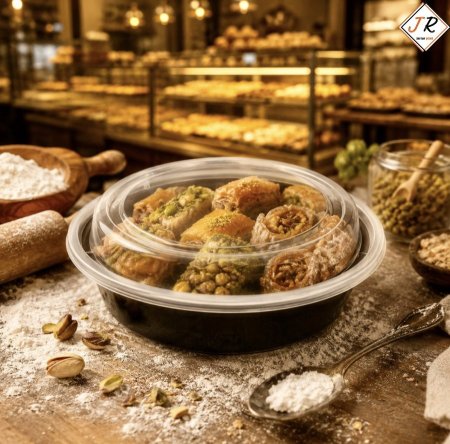 علبة دائرية حرارية اسود مقوى 50 بالربطة